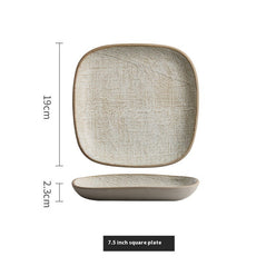 Retro Ceramic Sushi & Dumpling Plate - Rectangular Japanese Tableware in Mesh White or Bronze