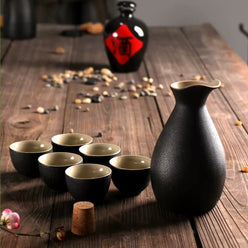 Japanese Sake Set - Handcrafted Ceramic Sake Pot & Cups, Ancient-Inspired Design