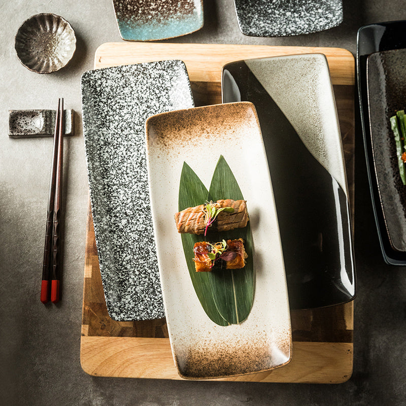 Japanese Ceramic Sushi Plates - Rectangular Porcelain Serving Dish with Underglaze Finish