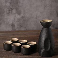 Japanese Sake Set - Handcrafted Ceramic Sake Pot & Cups, Ancient-Inspired Design
