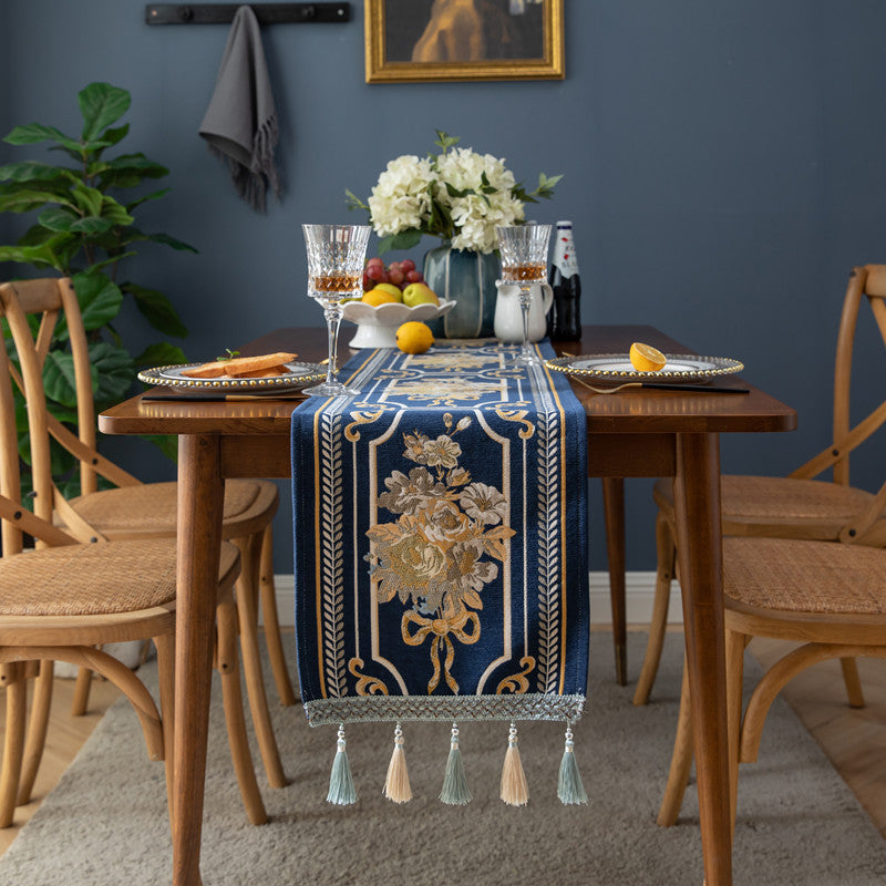 Chenille Tassel Table Runner – Modern Luxury Polyester Tablecloth