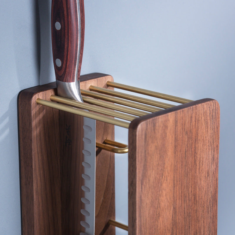 Vertical Wooden Knife Rack - Wall-Mounted Kitchen Knife Holder with Modern Minimalist Design