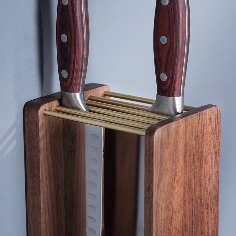 Vertical Wooden Knife Rack - Wall-Mounted Kitchen Knife Holder with Modern Minimalist Design