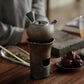 Gilded Side-Handle Kyusu Teapot - Handmade Japanese Pottery Teapot with Ceramic Glaze Finish