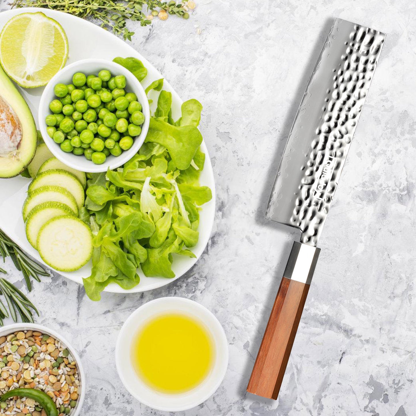 7" Nakiri Knife - Hand-Forged Hammered Japanese Vegetable Knife with Mirror Blade & Olivewood Handle