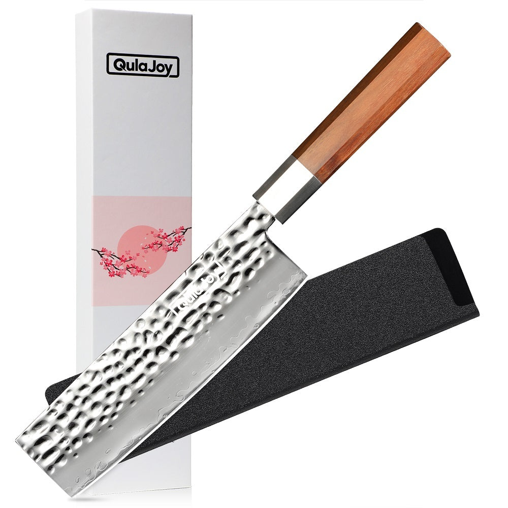 7" Nakiri Knife - Hand-Forged Hammered Japanese Vegetable Knife with Mirror Blade & Olivewood Handle