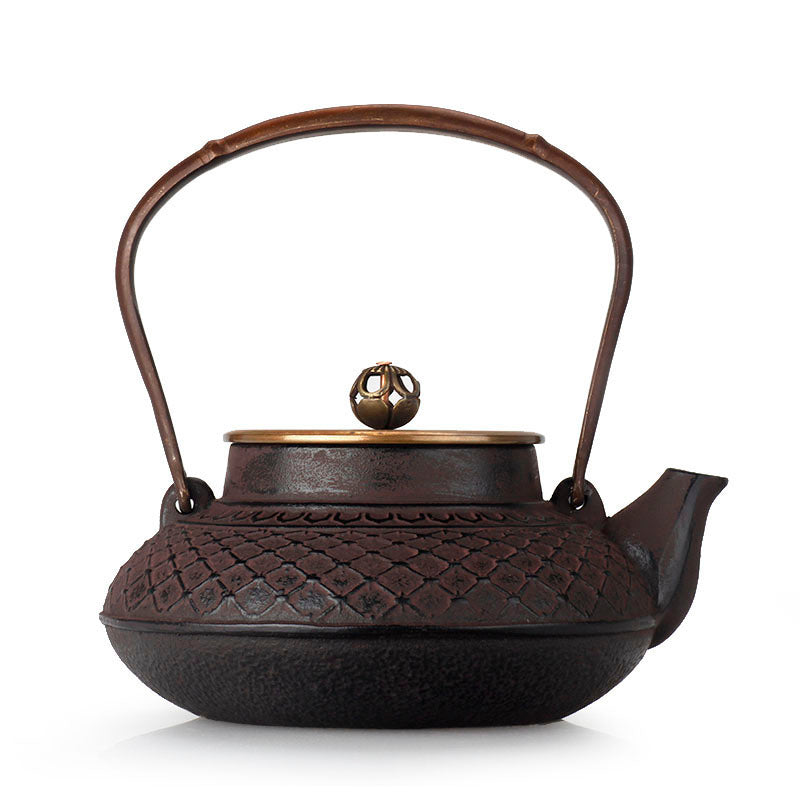 Akari “Purple Bamboo” Cast Iron Teapot - 0.9L Japanese-Style Kettle with Copper Detailing