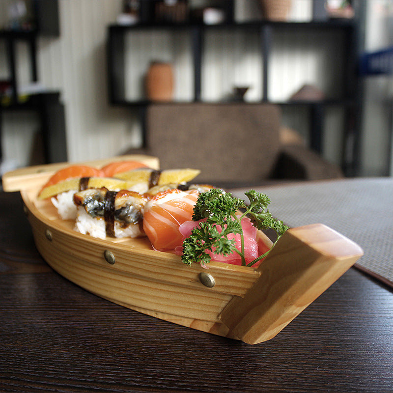 Pine Wooden Sushi Boat - Handcrafted Japanese-Style Serving Tray for Sushi & Sashimi Presentation