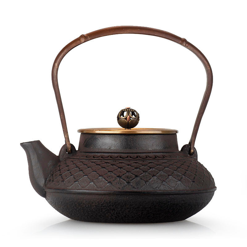 Akari “Purple Bamboo” Cast Iron Teapot - 0.9L Japanese-Style Kettle with Copper Detailing