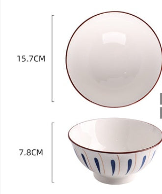 Japanese Ceramic Bowl - Single Large Porcelain Bowl with Underglaze Finish