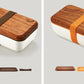 Japanese Ceramic & Wood Bento Box - Minimalist Lunch Box with Natural Wooden Lid