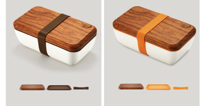 Japanese Ceramic & Wood Bento Box - Minimalist Lunch Box with Natural Wooden Lid