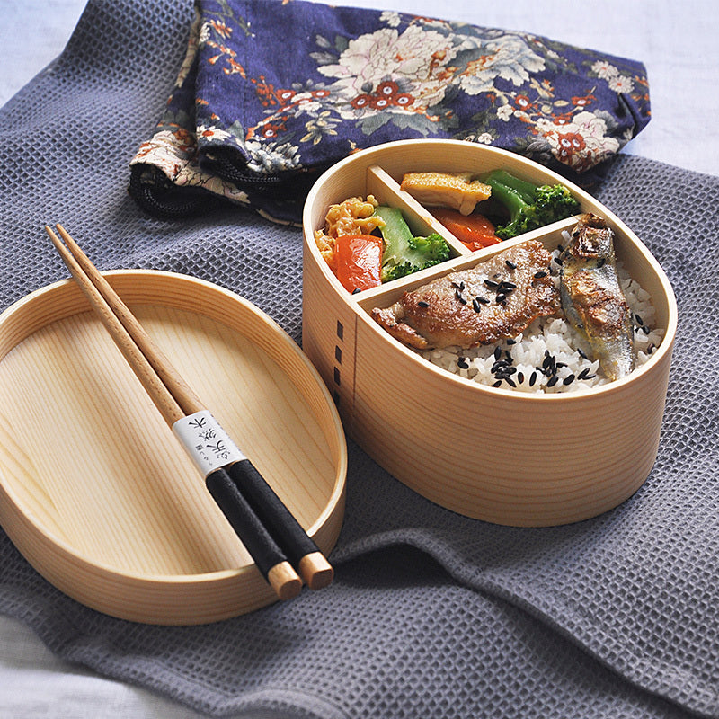 Wooden Bento Box - Natural Japanese Lunch Box for Daily Meals and Picnics