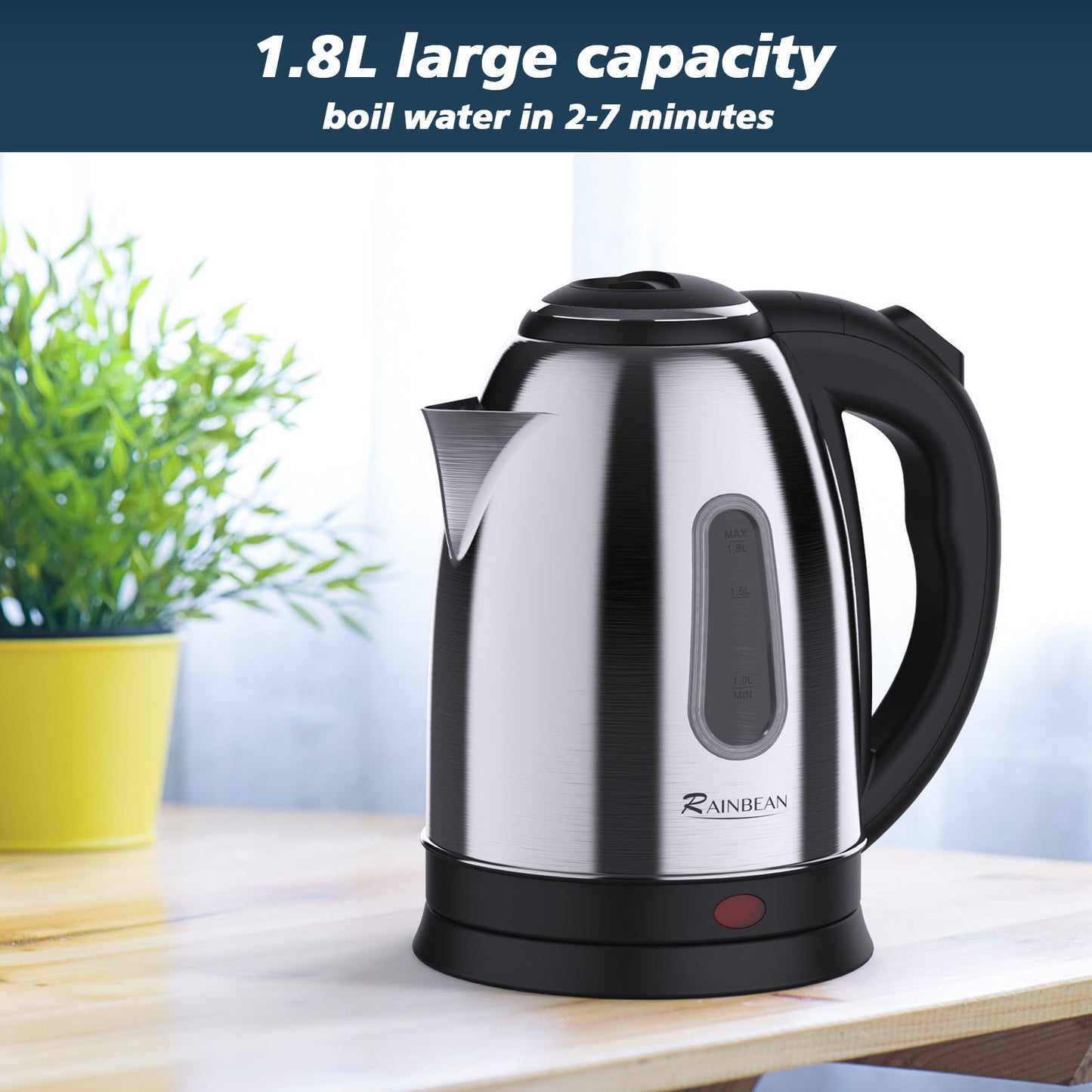 Electric Kettle Water Boiler - 1.8L Stainless Steel Kettle for Tea & Coffee, Auto Shut-Off & Boil-Dry Protection
