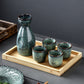 Japanese Sake Pot Set - Mist Green Kiln-Glazed Ceramic with Bamboo Tray