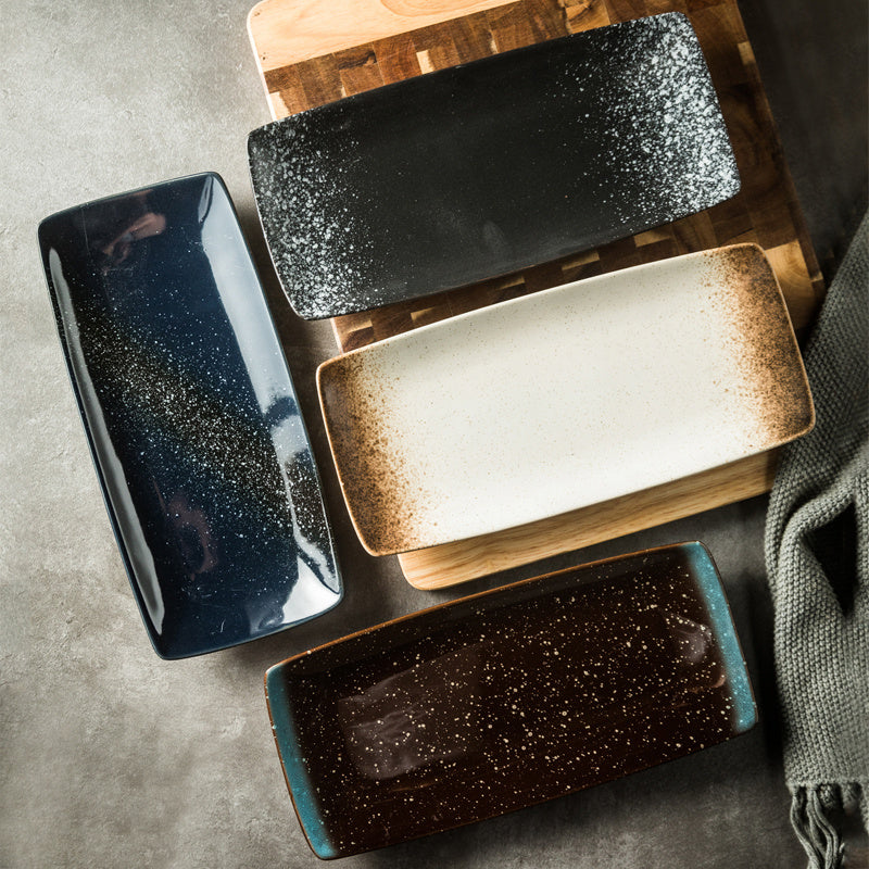 Japanese Ceramic Sushi Plates - Rectangular Porcelain Serving Dish with Underglaze Finish