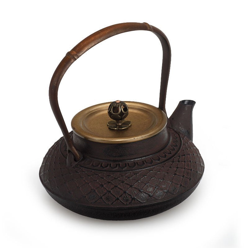 Akari “Purple Bamboo” Cast Iron Teapot - 0.9L Japanese-Style Kettle with Copper Detailing