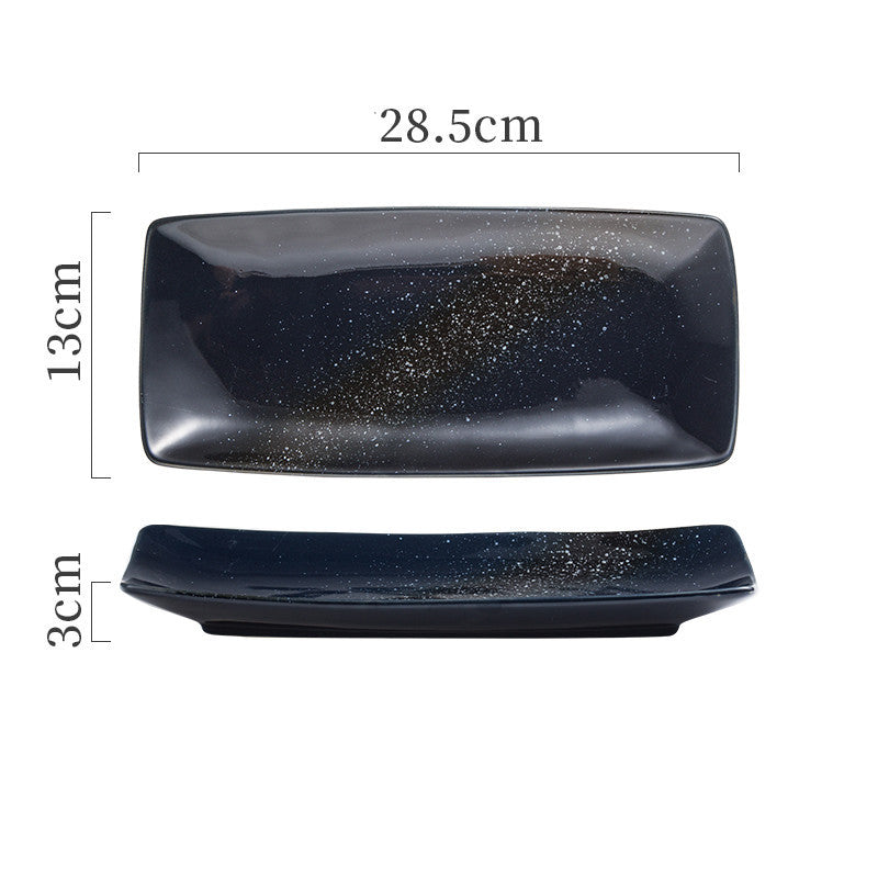 Japanese Ceramic Sushi Plates - Rectangular Porcelain Serving Dish with Underglaze Finish