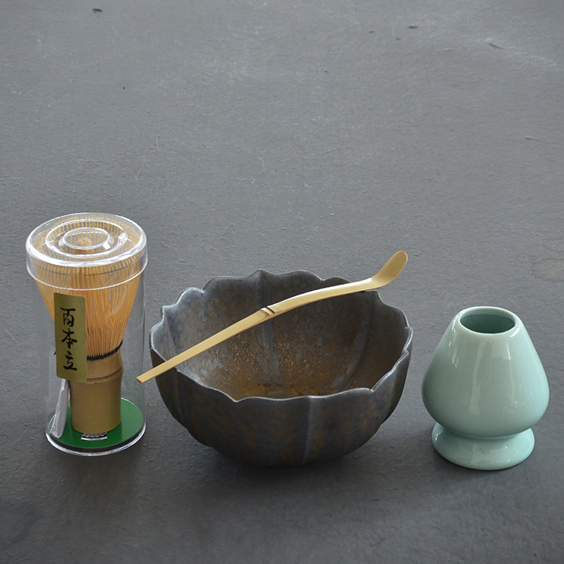 Traditional Ranzhu Matcha Mixer Set - Japanese Ceramic Tea Whisk Holder & Stand