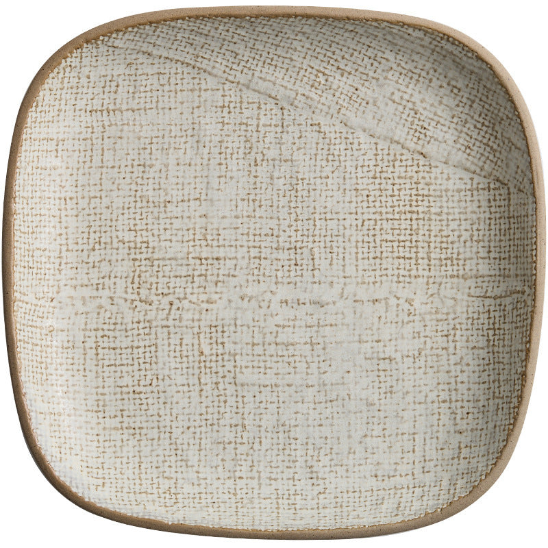 Retro Ceramic Sushi & Dumpling Plate - Rectangular Japanese Tableware in Mesh White or Bronze