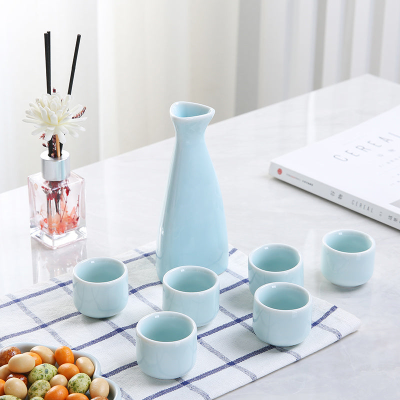 Japanese Sake Set - Handcrafted Ceramic Sake Pot & Cups, Ancient-Inspired Design