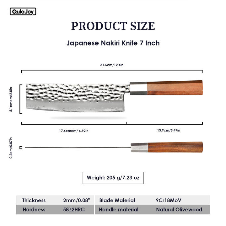 7" Nakiri Knife - Hand-Forged Hammered Japanese Vegetable Knife with Mirror Blade & Olivewood Handle