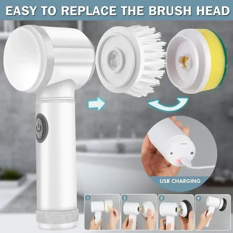 Electric Spin Scrubber with 5 Brush Heads