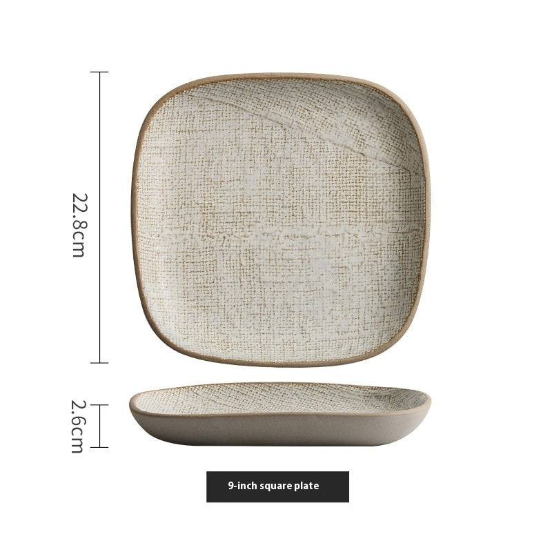 Retro Ceramic Sushi & Dumpling Plate - Rectangular Japanese Tableware in Mesh White or Bronze