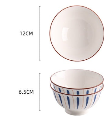 Japanese Ceramic Bowl - Single Large Porcelain Bowl with Underglaze Finish