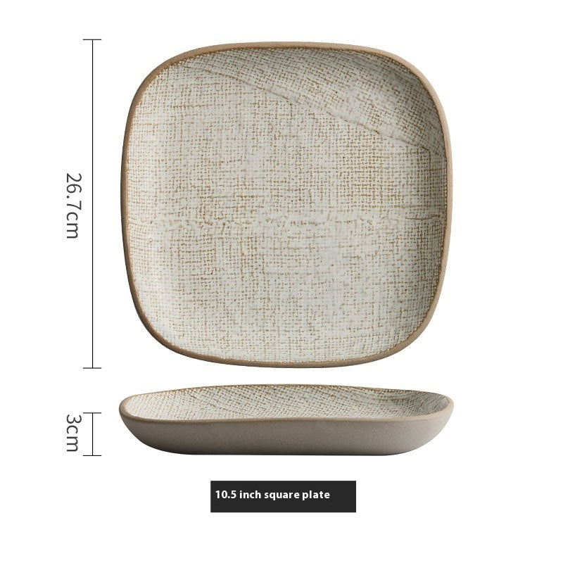 Retro Ceramic Sushi & Dumpling Plate - Rectangular Japanese Tableware in Mesh White or Bronze