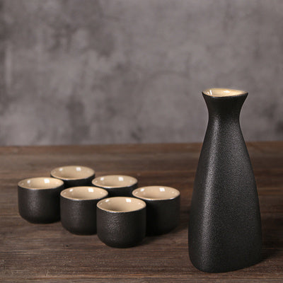 Japanese Sake Set - Handcrafted Ceramic Sake Pot & Cups, Ancient-Inspired Design