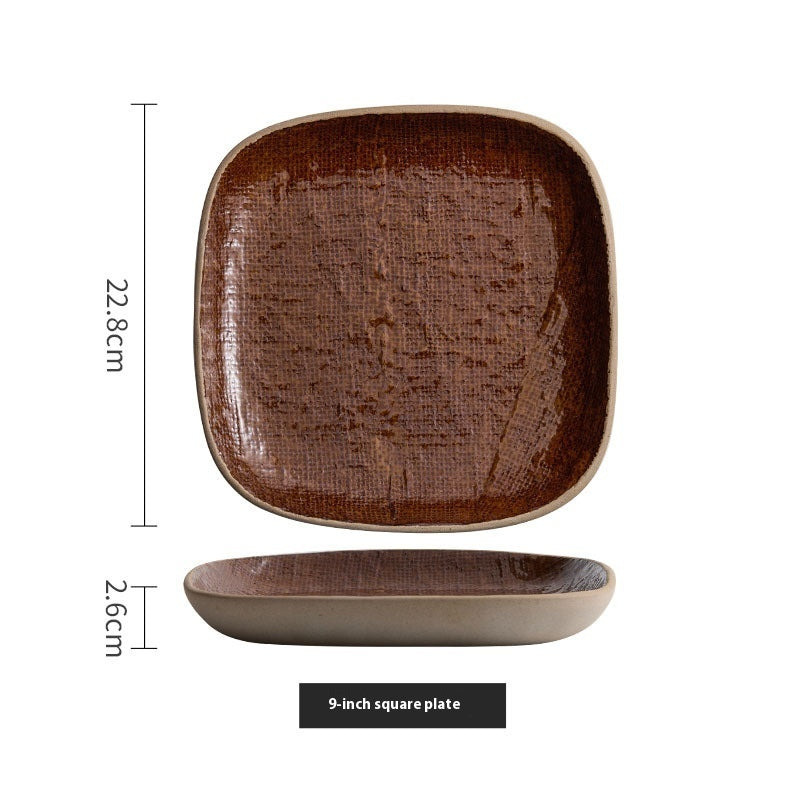 Retro Ceramic Sushi & Dumpling Plate - Rectangular Japanese Tableware in Mesh White or Bronze