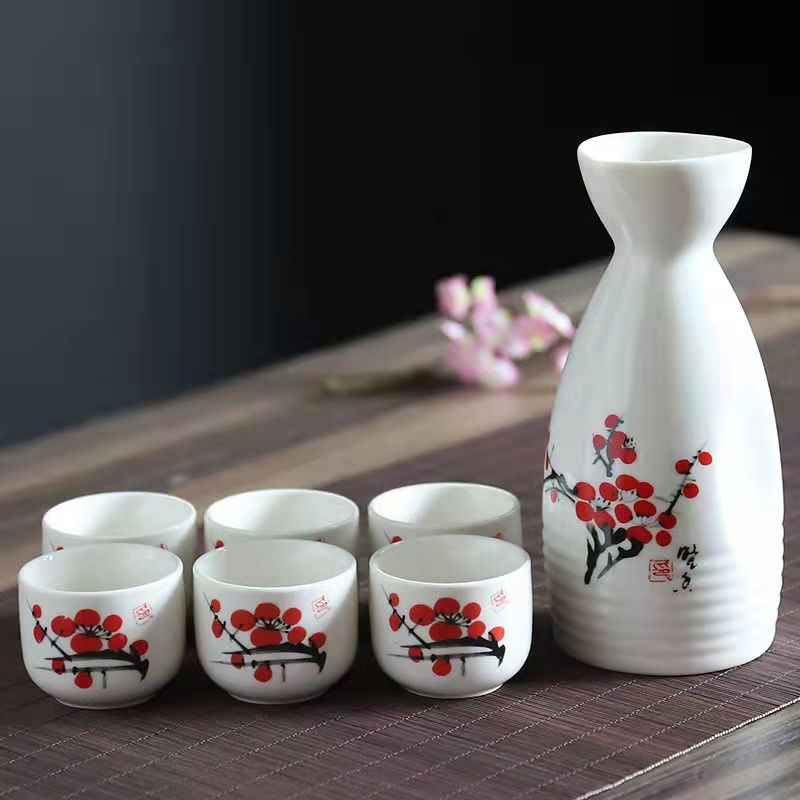 Japanese Sake Set - Handcrafted Ceramic Sake Pot & Cups, Ancient-Inspired Design