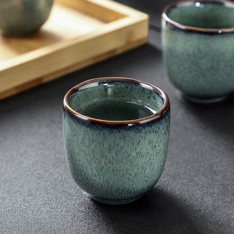 Japanese Sake Pot Set - Mist Green Kiln-Glazed Ceramic with Bamboo Tray