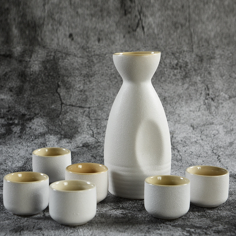 Japanese Sake Set - Handcrafted Ceramic Sake Pot & Cups, Ancient-Inspired Design